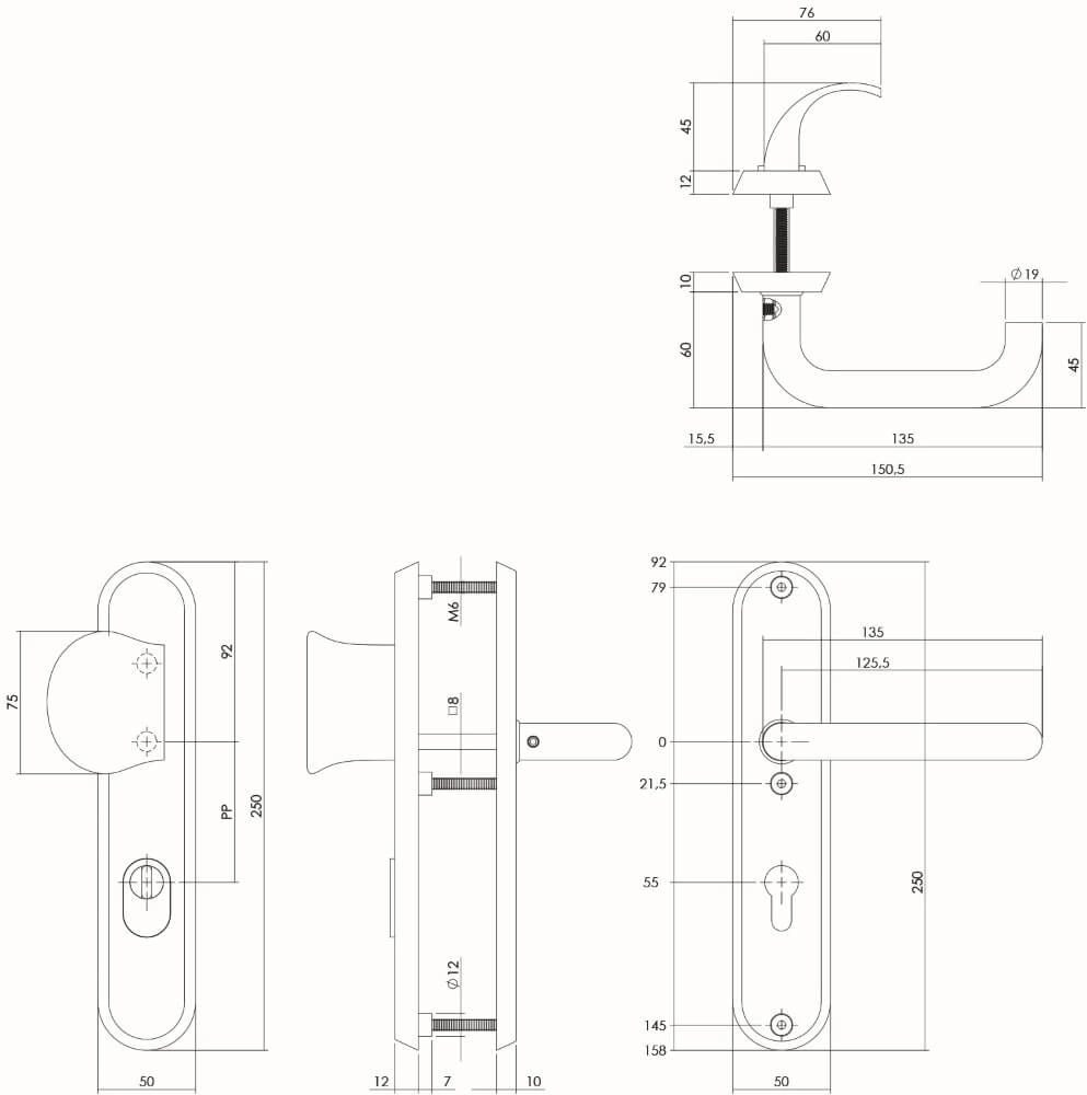 Front door fittings Vurano PC 55mm core pull protection black Intersteel 8714186405611