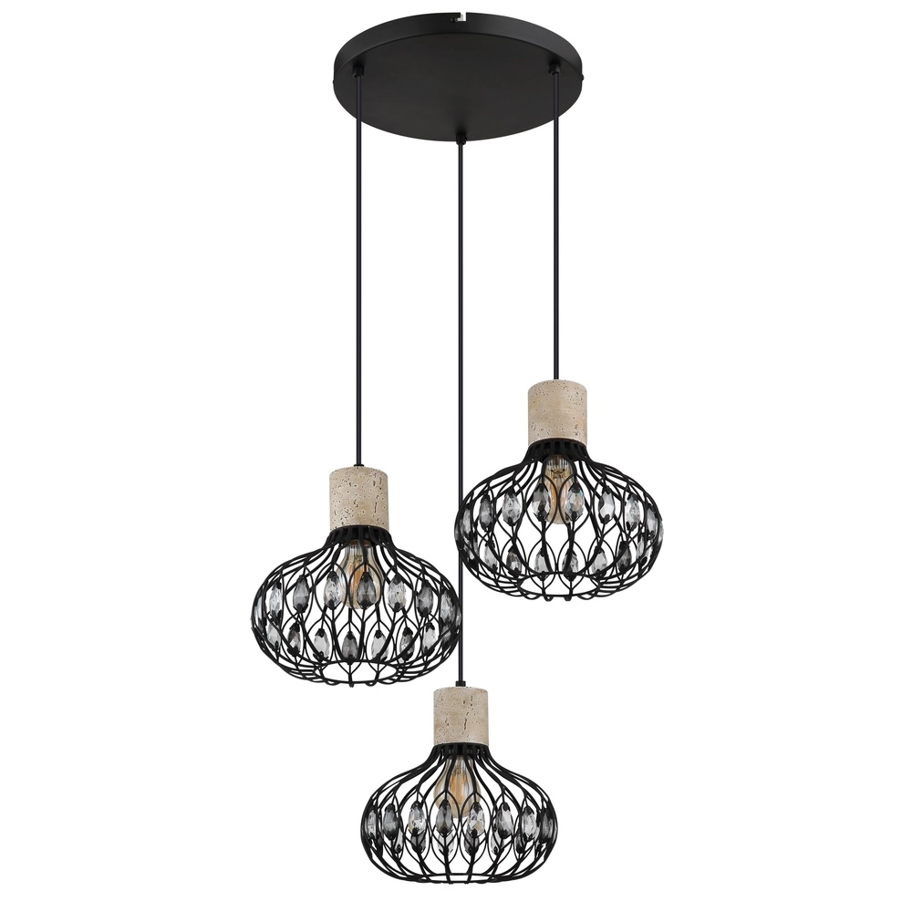 3-light pendant lamp Dorthy Country Black Globo 9007371569069