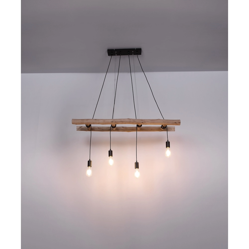 4-light pendant lamp Irmgard wood 190cm Globo 9007371398577