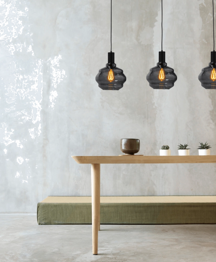 3-light hanging lamp - black - Porto with Ball smoke glasses - Ø 24cm Masterlight 8718121269481