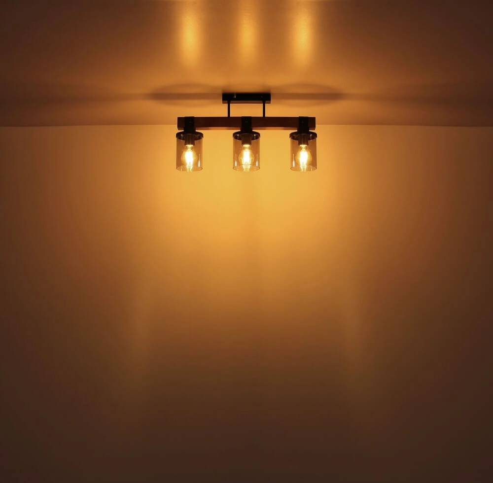 3-light ceiling lamp Lila black with wood Globo 9007371443710