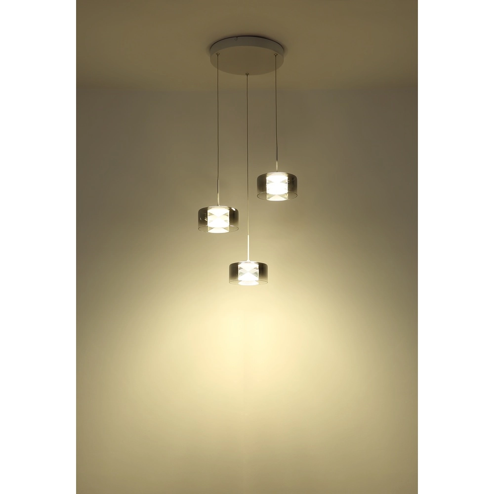 Design pendant lamp Belinda 3-light white with smoke glass Globo 9007371578368