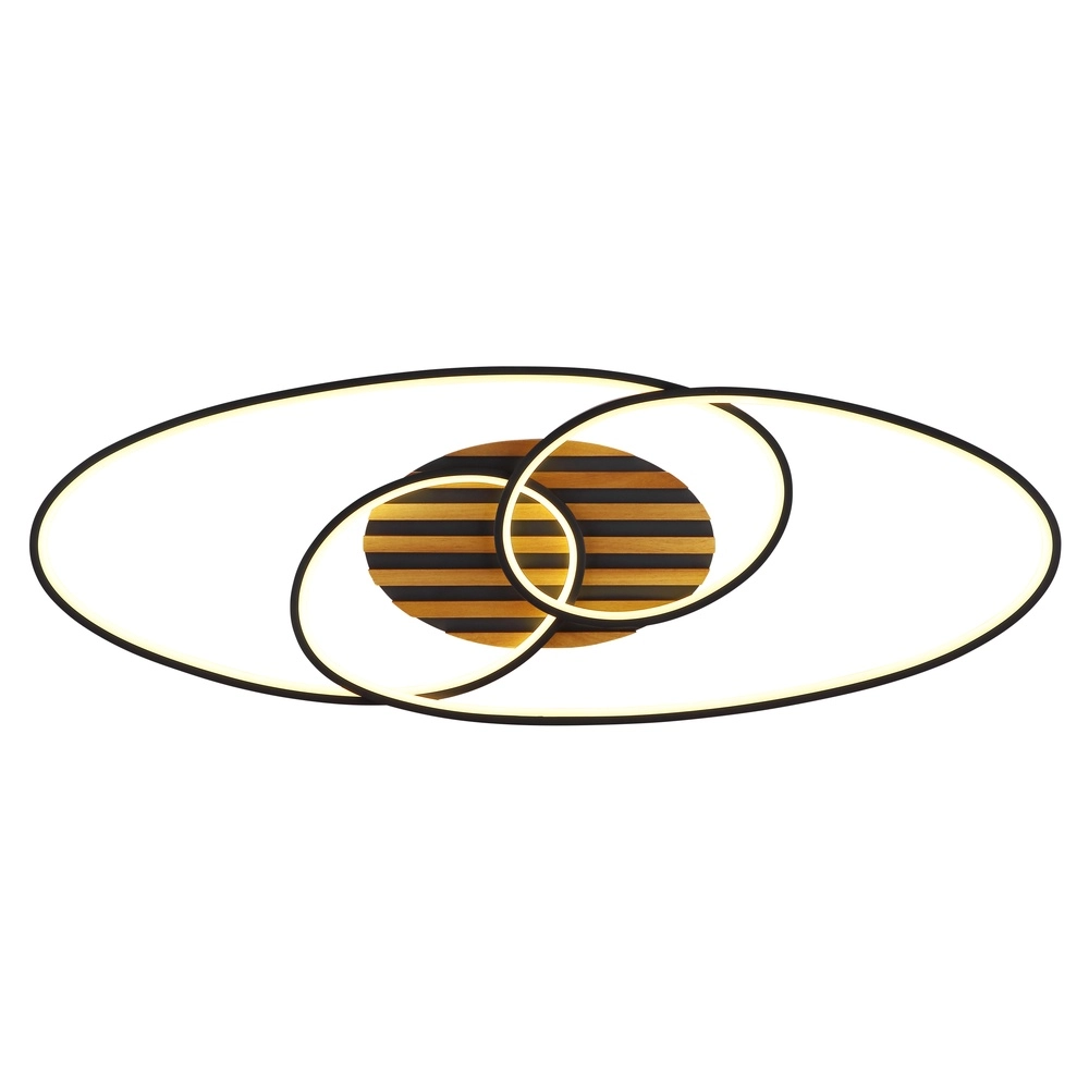 Oval ceiling lamp Tisha I black with wood Globo 9007371572281