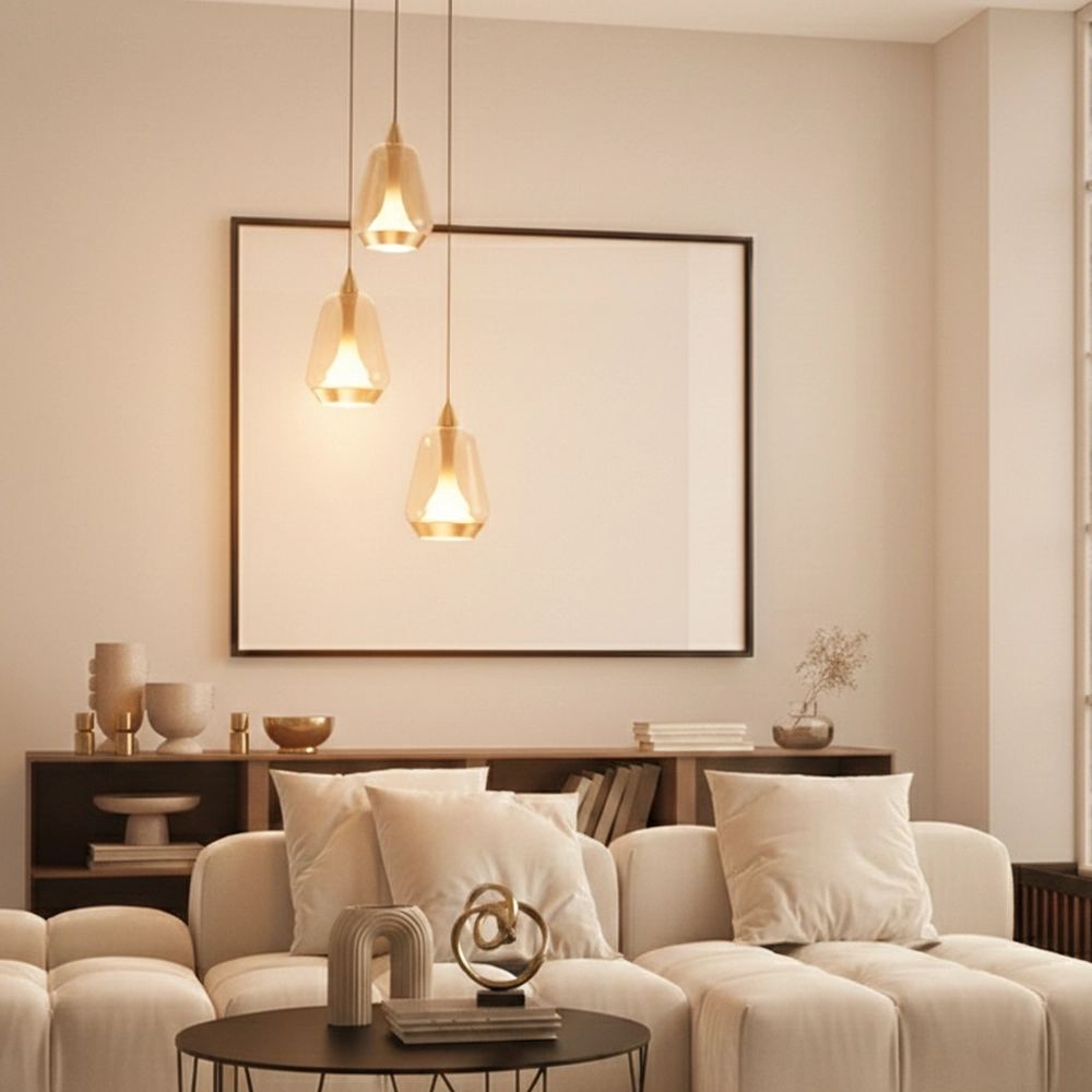 Design pendant lamp Alish 3-light amber glass