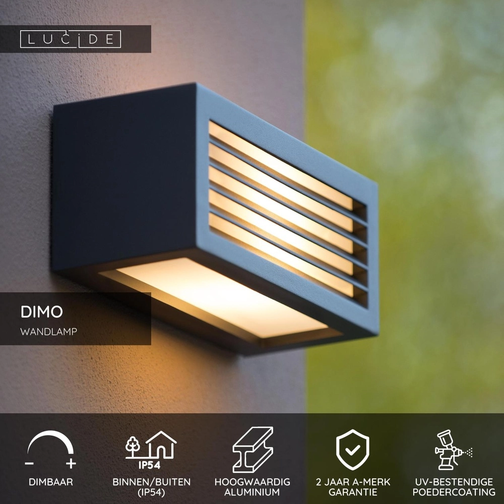 Design wall lamp Dimo IP54 anthracite Lucide 5411212270863