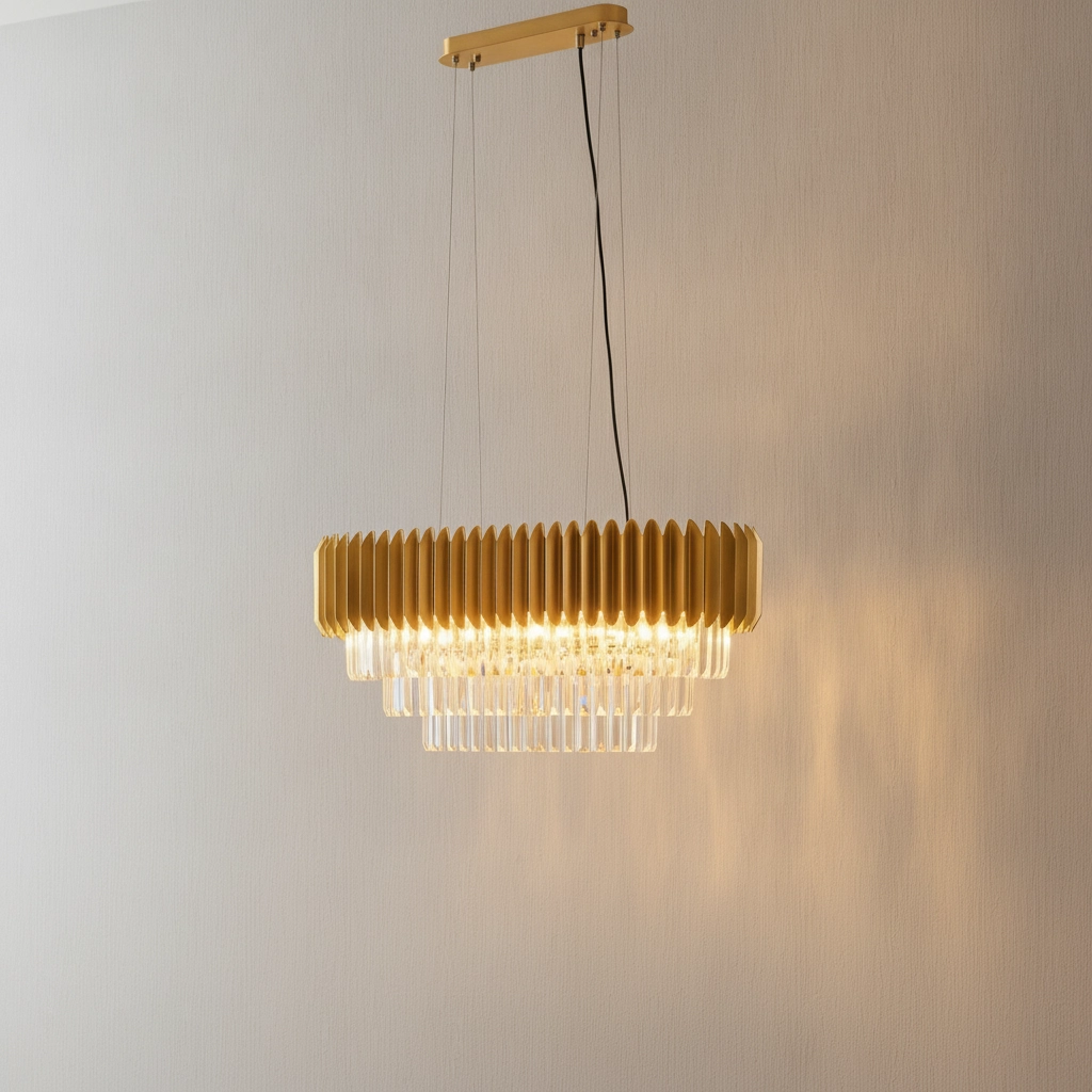 Pendant lamp Magnolia Elongated gold and crystal