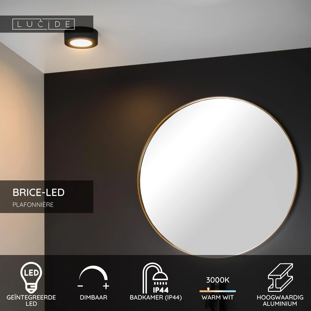 Ceiling light Brice-Led Ø 11.7cm - IP44 black Lucide 5411212281203