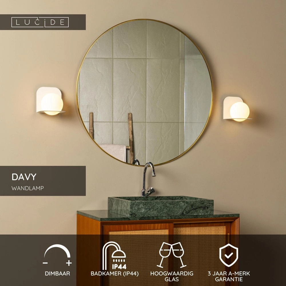 Design wall lamp Davy white suitable for bathroom Lucide 5411212040565