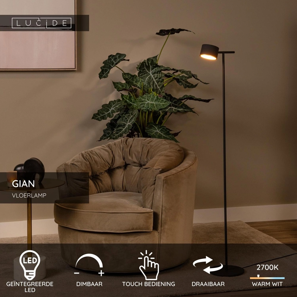 Floor lamp Gian Black Lucide 5411212421159