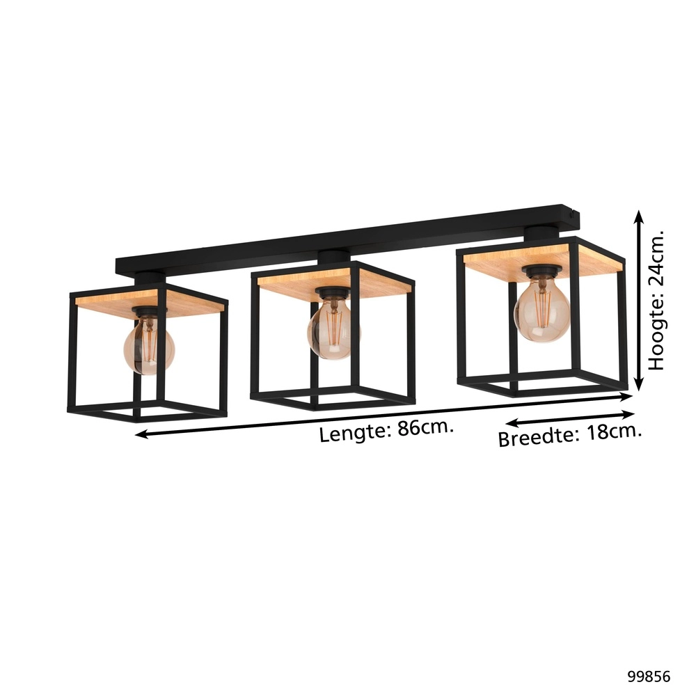 3-light ceiling lamp Libertad black with wood Eglo 9002759998561
