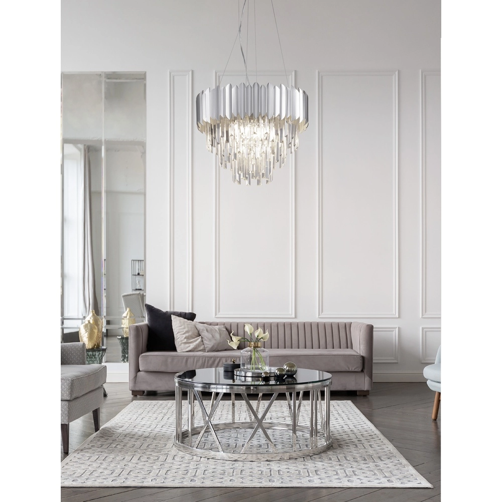 Pendant lamp Magnolia chrome and crystal Ø 50cm Lyora 5212017434951