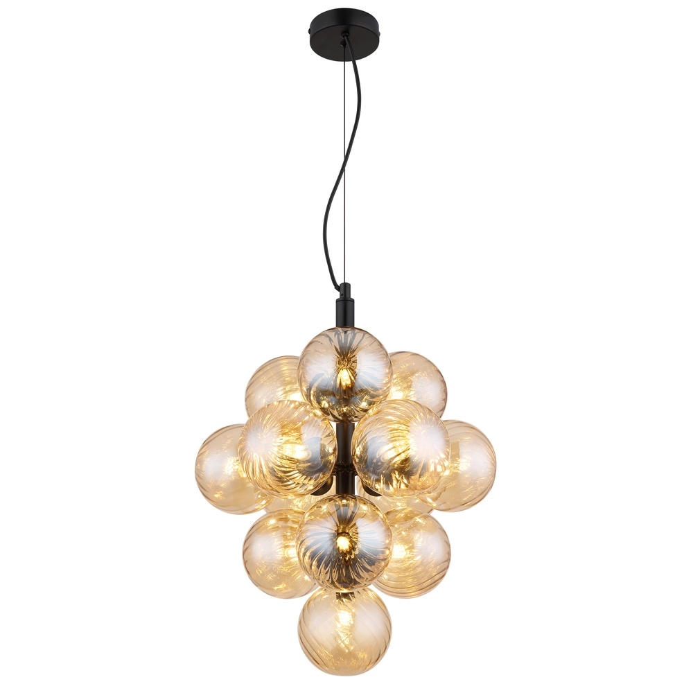 Black pendant lamp Conor with amber glass