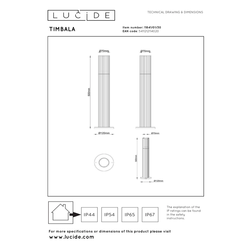 Pedestal lamp Timbala Black Lucide 5411212114020