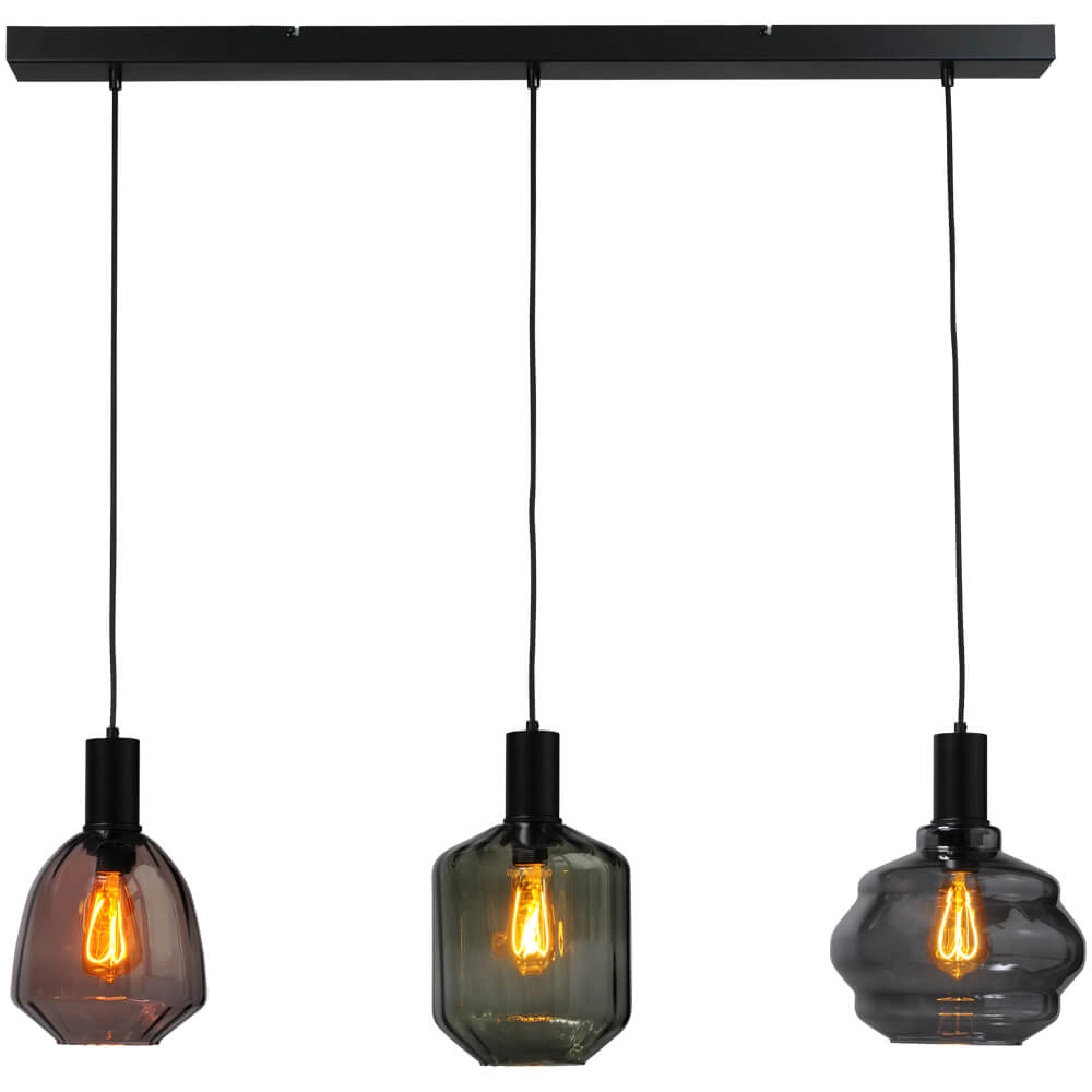 3-light hanging lamp - black - Porto with different glasses