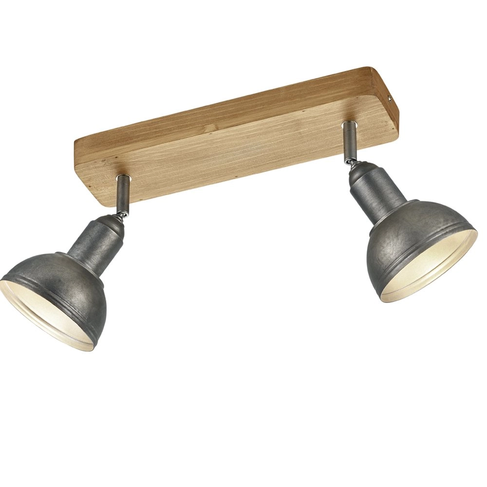 Wooden ceiling lamp Delhi 2-light spotlights antique silver