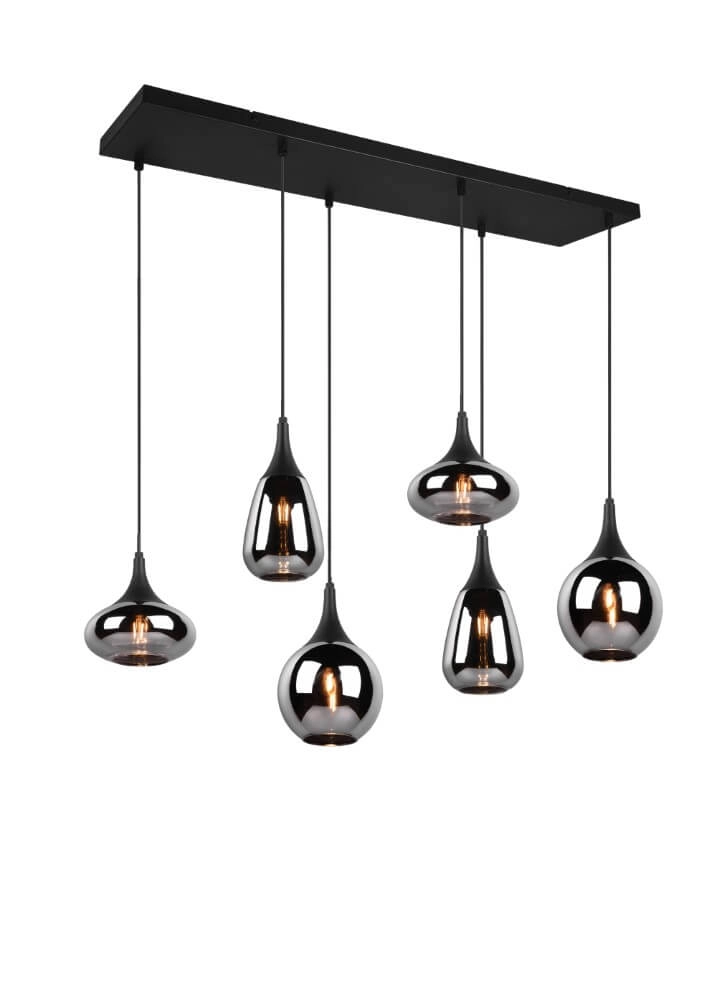 6-light hanging lamp Lumina with smoke glass
