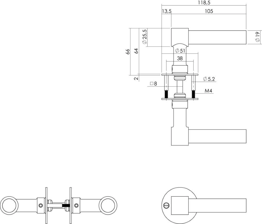 Door handle L/L model Krucko with flat rosette 2mm stainless steel Intersteel 8714186461396
