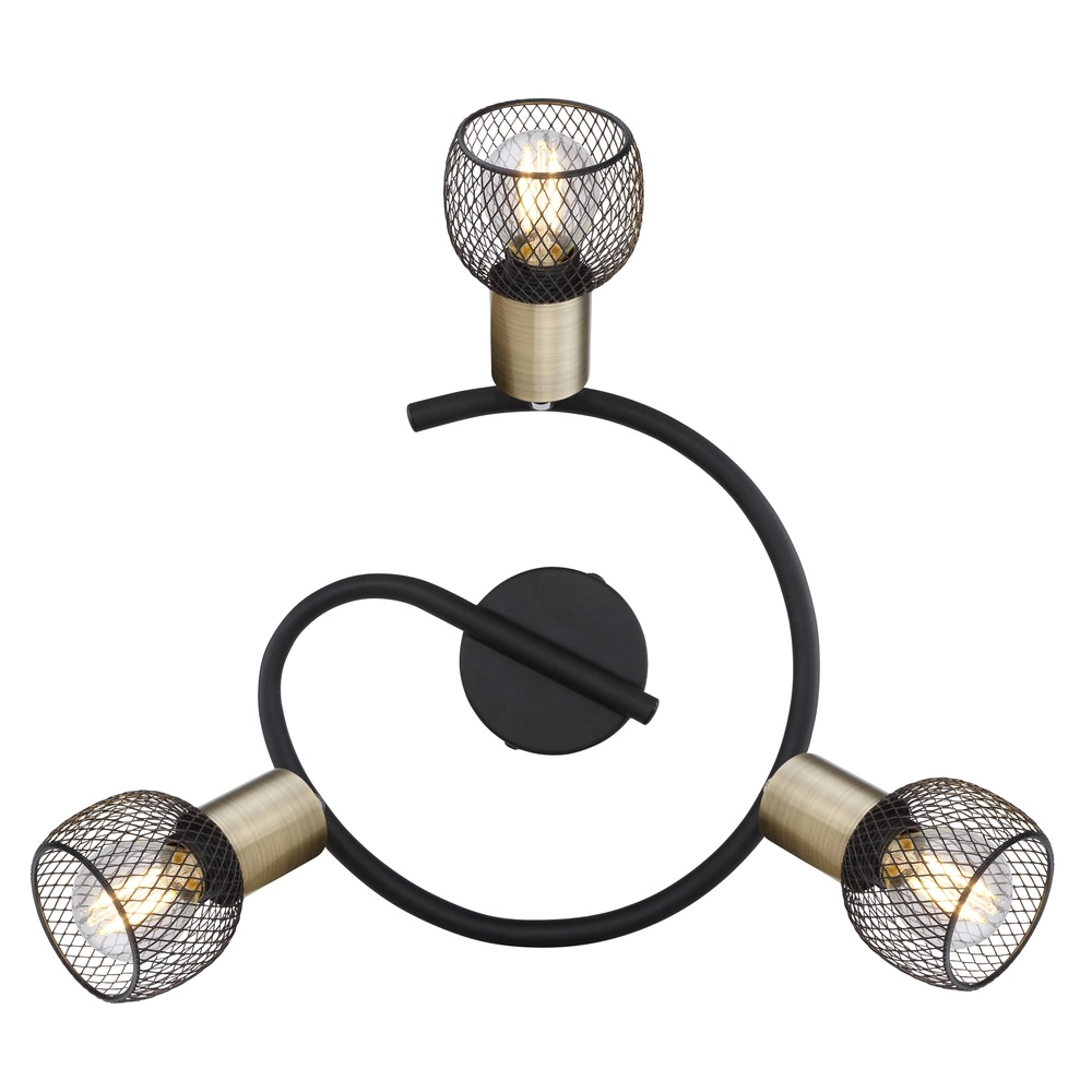 Ceiling lamp Fiastra 3-light black with mesh Globo 9007371427116