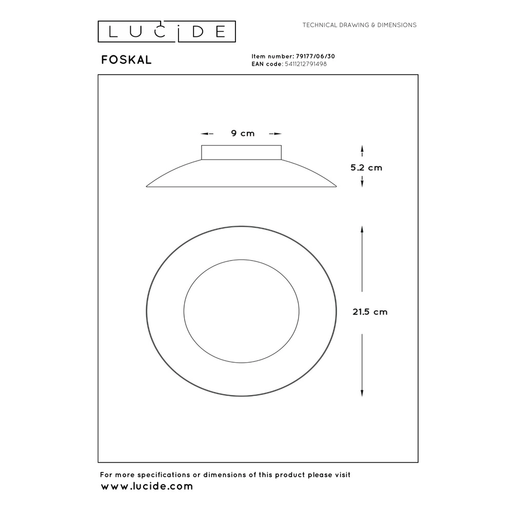 Ceiling lamp Foskal Ø 21.5cm black Lucide 5411212791498