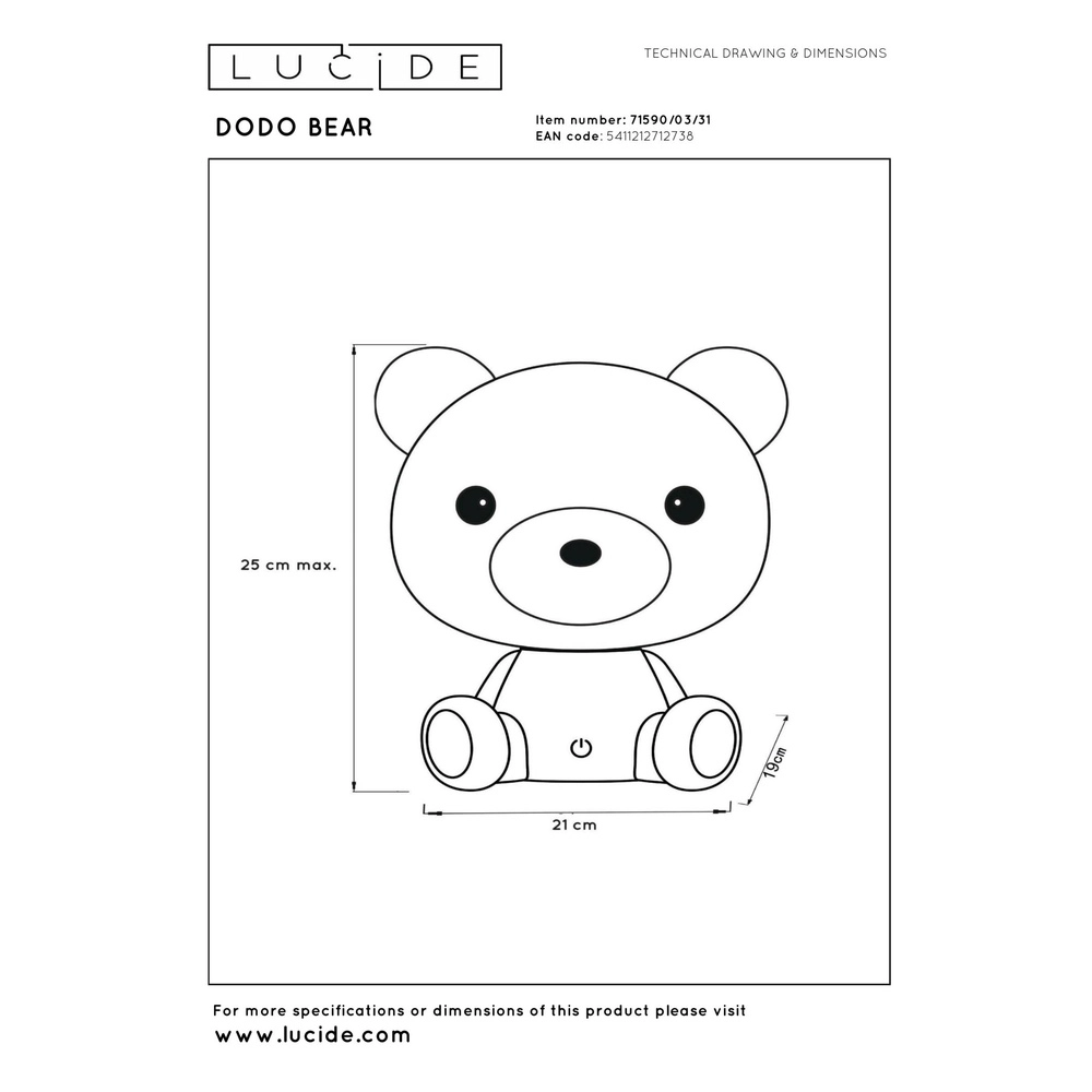 Night light Dodo Bear Children's room white Lucide 5411212712738