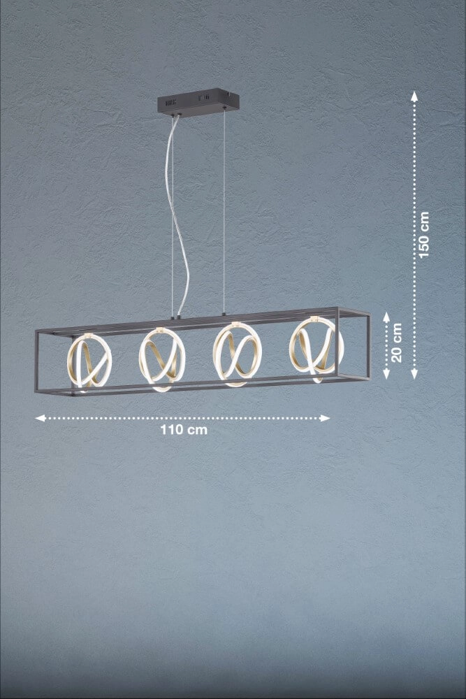 Design hanging lamp Gisi 110cm black with gold Fischer & Honsel 4003694606066