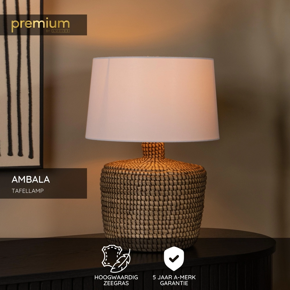 Seagrass table lamp Ambala Ø 35cm - brown with white shade Premium by Lucide 5411212106100
