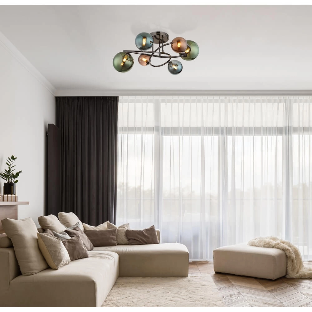 Black ceiling lamp Riha Coloured glass 6-lights Globo 9007371459100