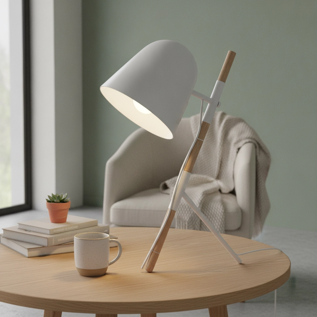 Country table lamp Sensa Tripod white with wood
