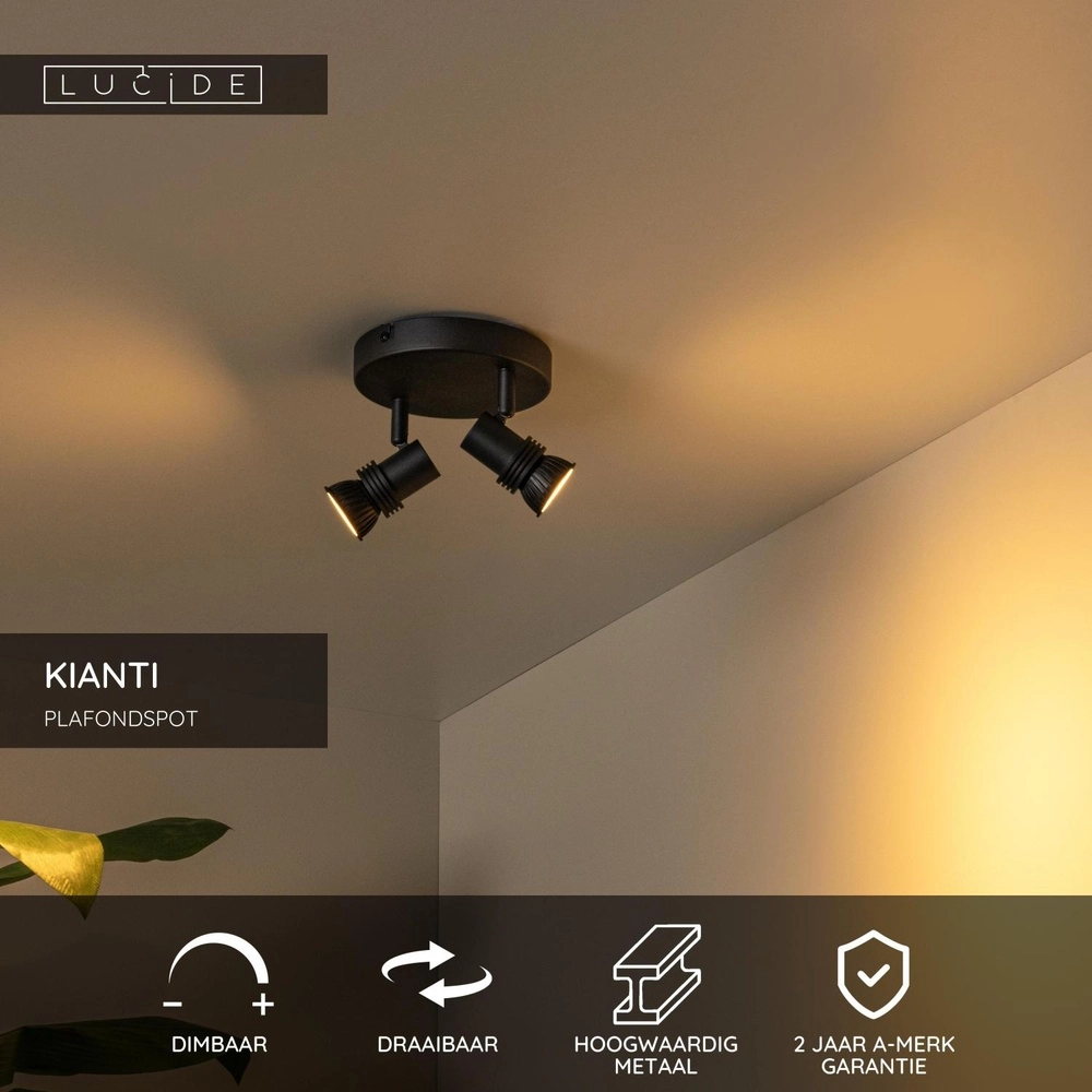 Ceiling spotlight Kianti 2-light black Lucide 5411212530868