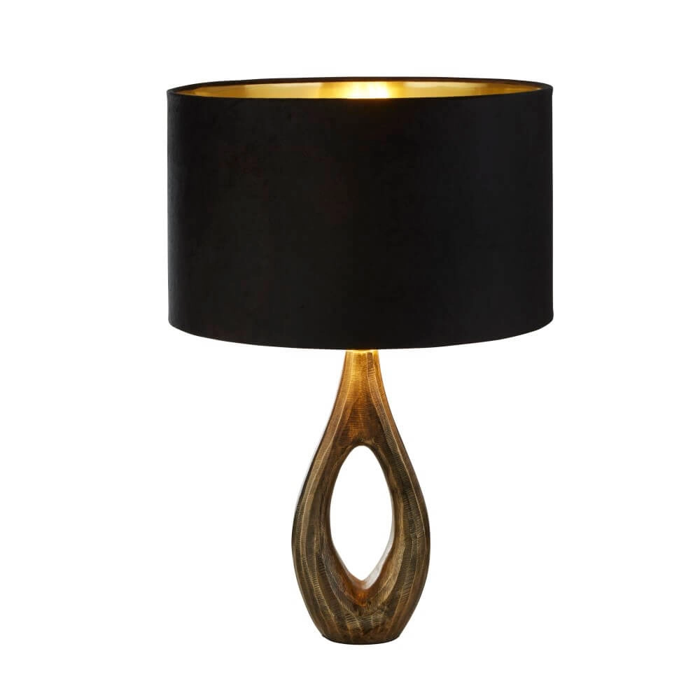 Golden table lamp Bucklow with black hood Searchlight 5053423257297