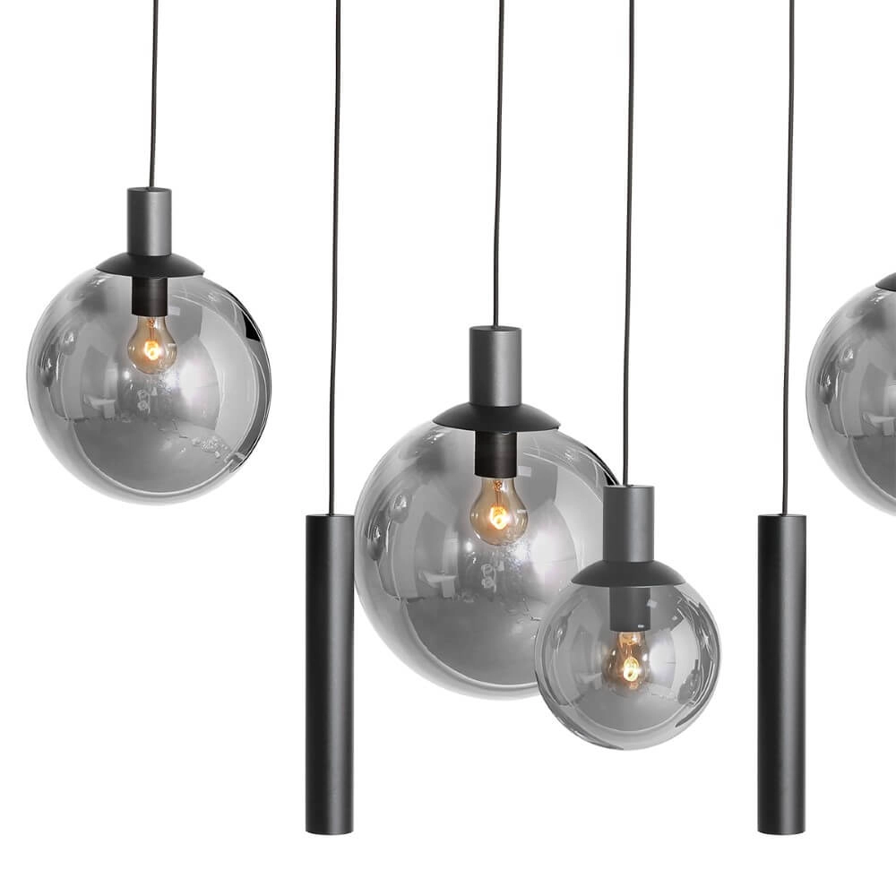 Dining table hanging lamp Bollique black with smoked glass Steinhauer 8712746172973