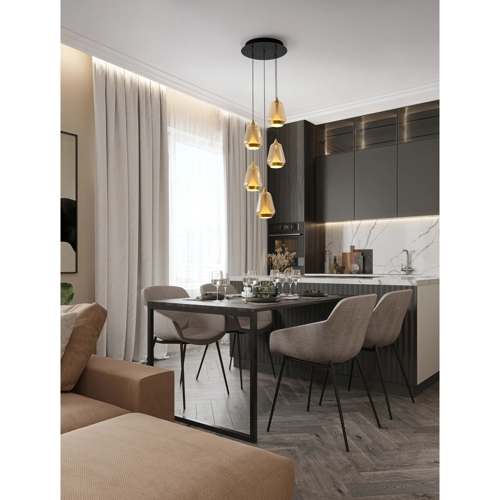 Design pendant lamp Alish 5-light amber glass Lyora 5212017477736