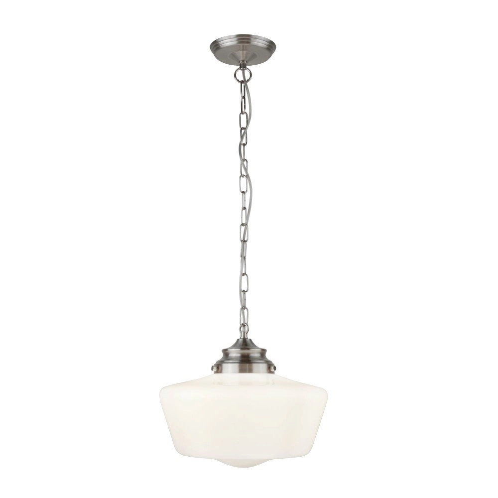 Pendant lamp School House Ø 30cm matt silver with white Searchlight 5053423137605