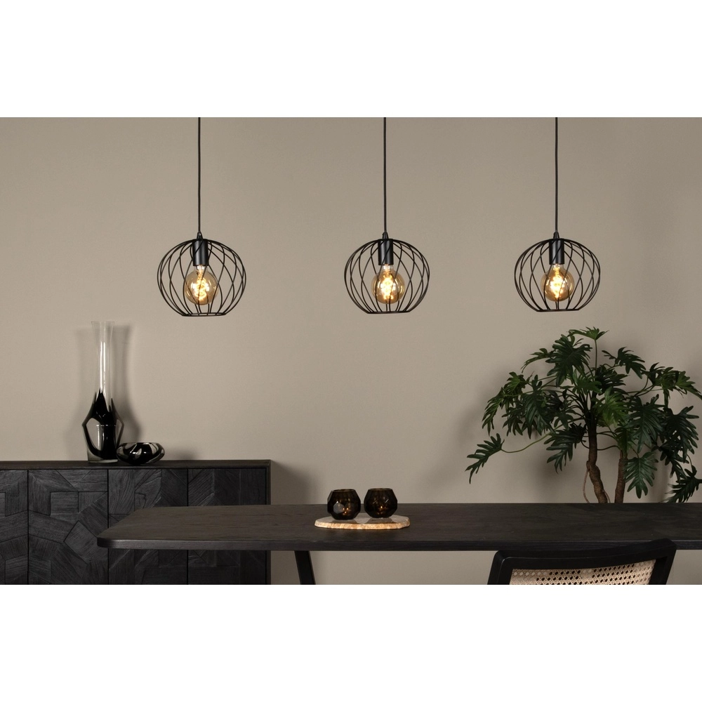 3-light pendant lamp Danza Black Lucide 5411212211552