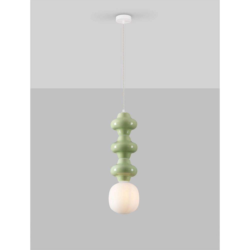 Pendant lamp Clio L light green ceramic with white glass Lyora 5212017461346