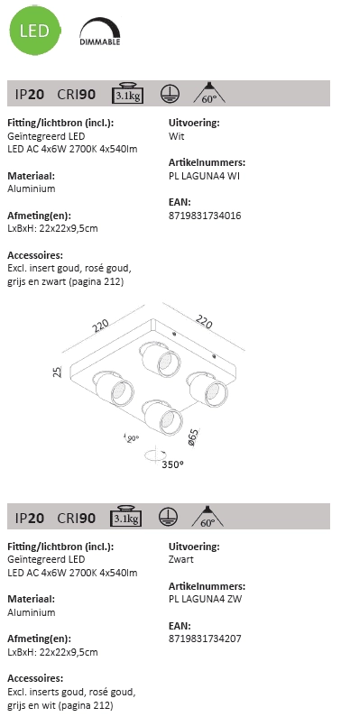 4-light surface-mounted spot Laguna led Artdelight 8719831734207