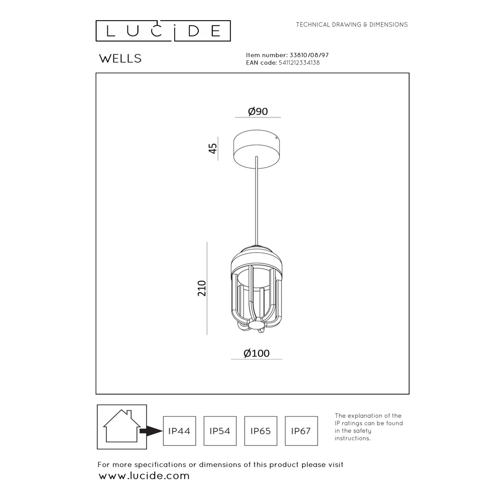 Pendant lamp Wells Rusty brown Lucide 5411212334138