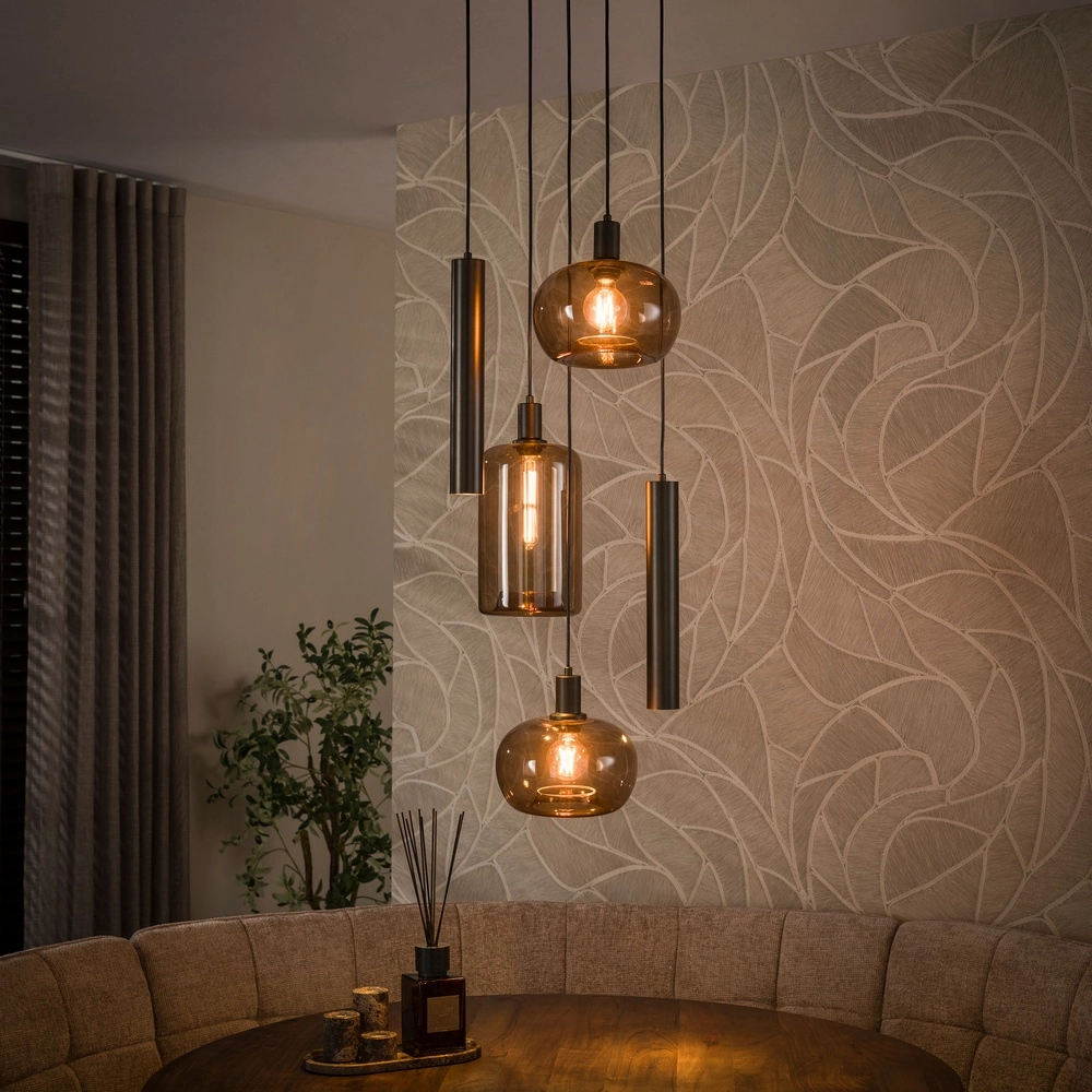 Design hanglamp Serene 5-lichts sienna bruin
