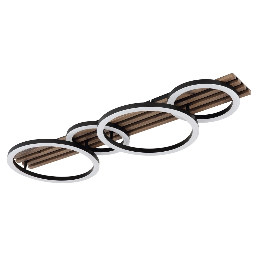 Ceiling lamp Tisha 4 rings black with wood Globo 9007371531578