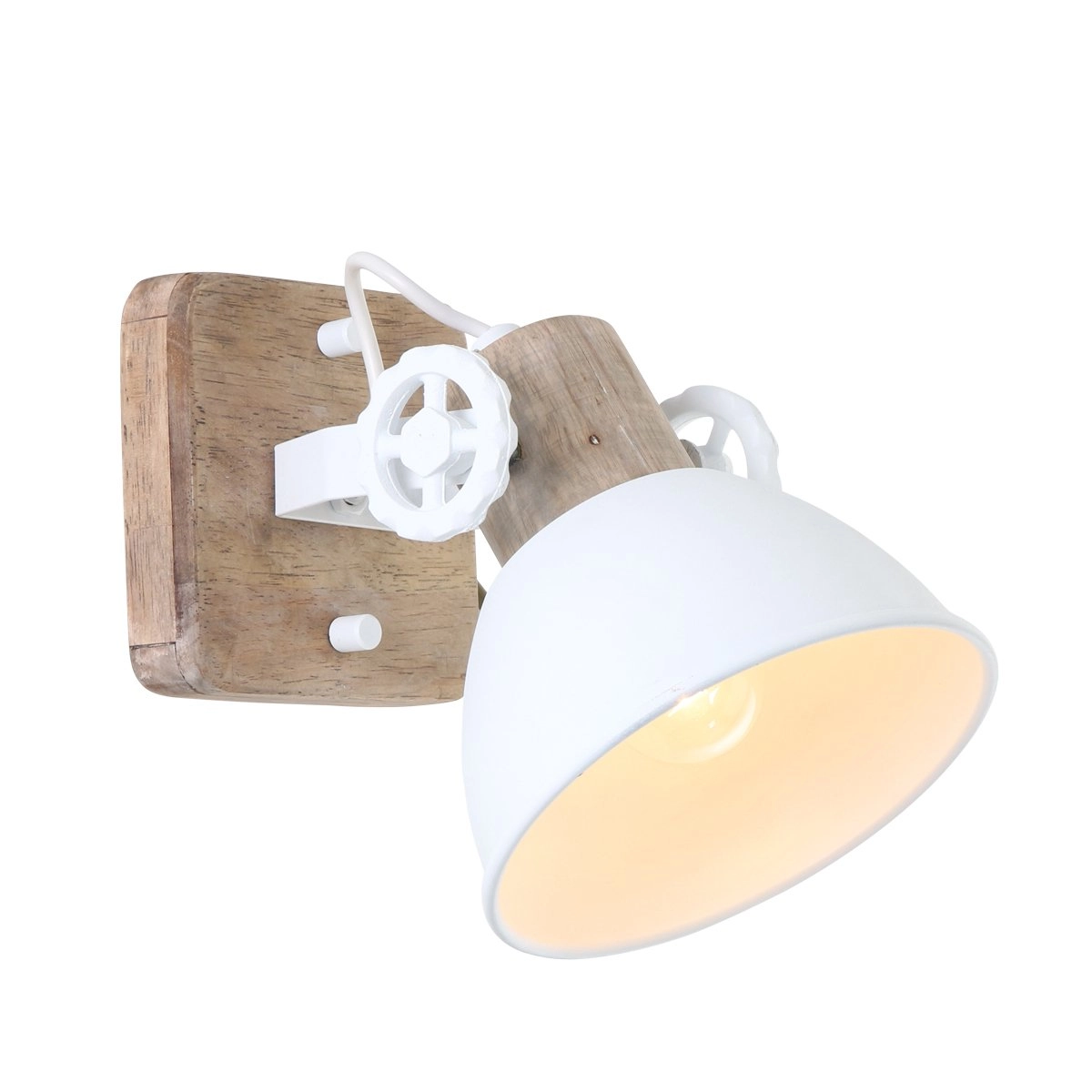 Retro wall lamp Gearwood white with wood brown