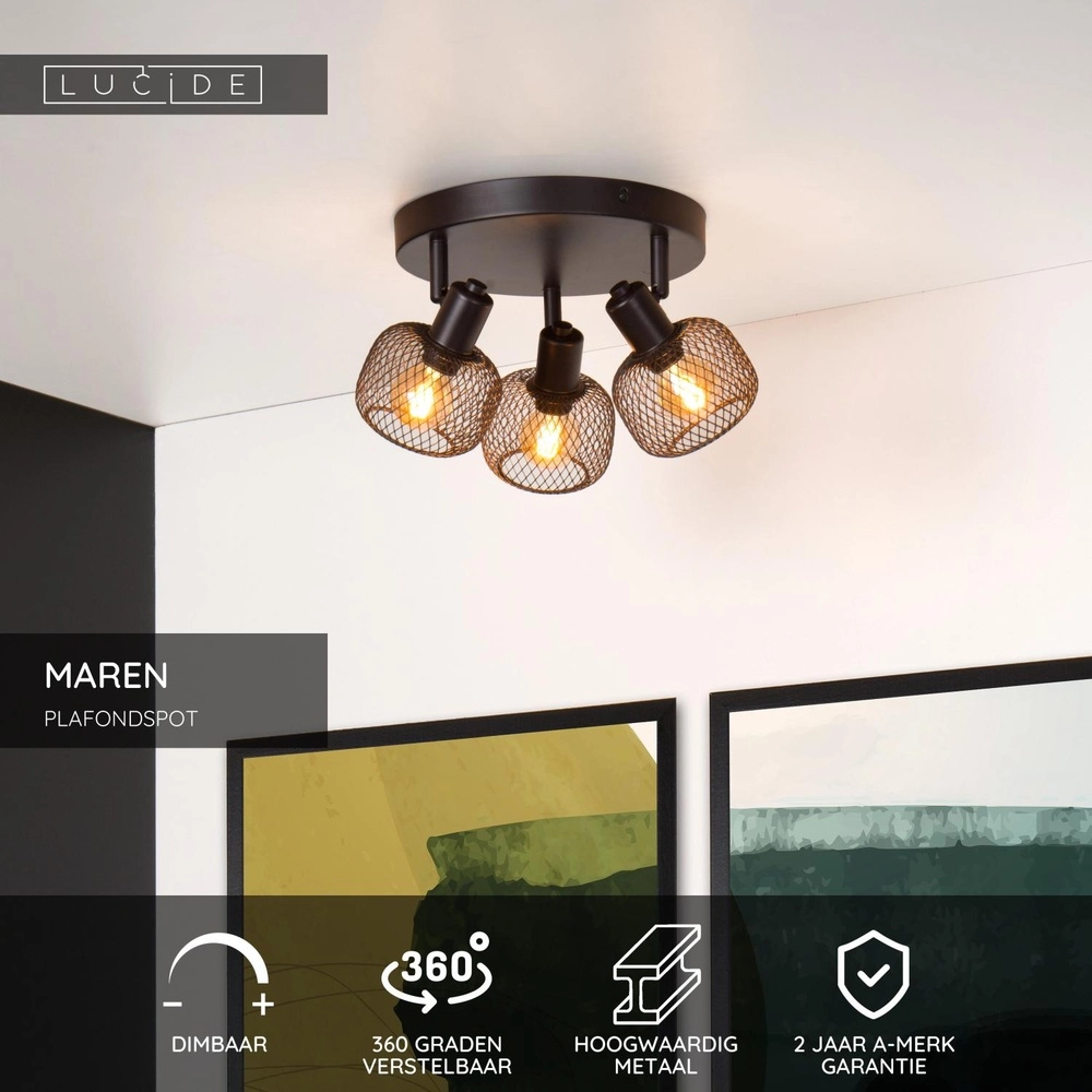 Ceiling light Maren 3-light black Lucide 5411212771131