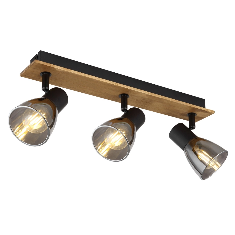 Ceiling lamp Claude 3-light black with wood