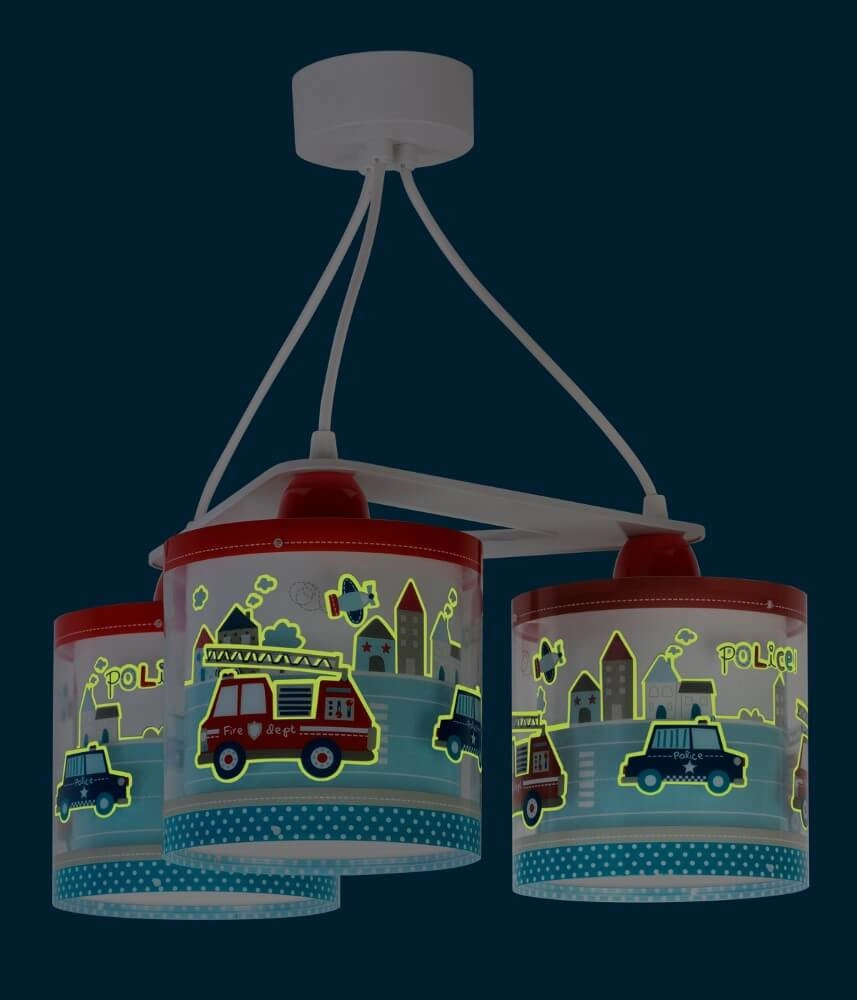 Children's room hanging lamp Police 3-light red with blue Dalber 8420406606149