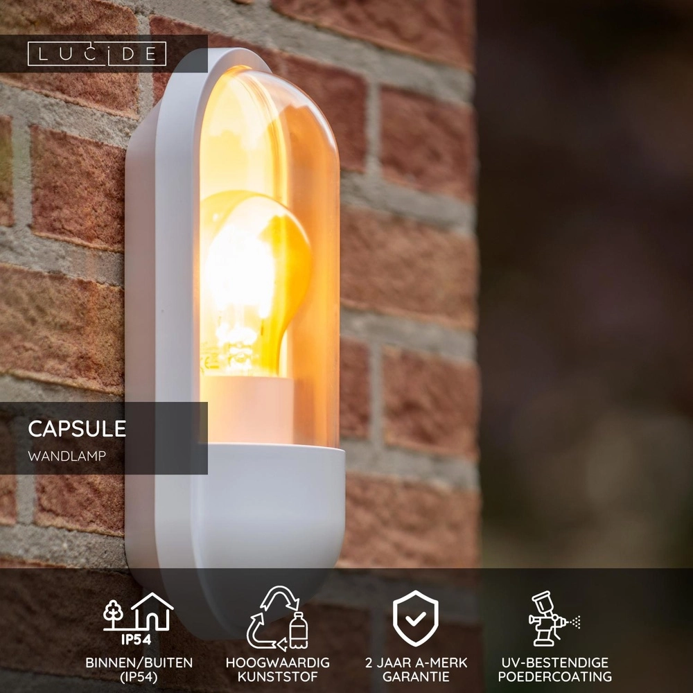 Wall lamp Capsule IP54 white Lucide 5411212290465