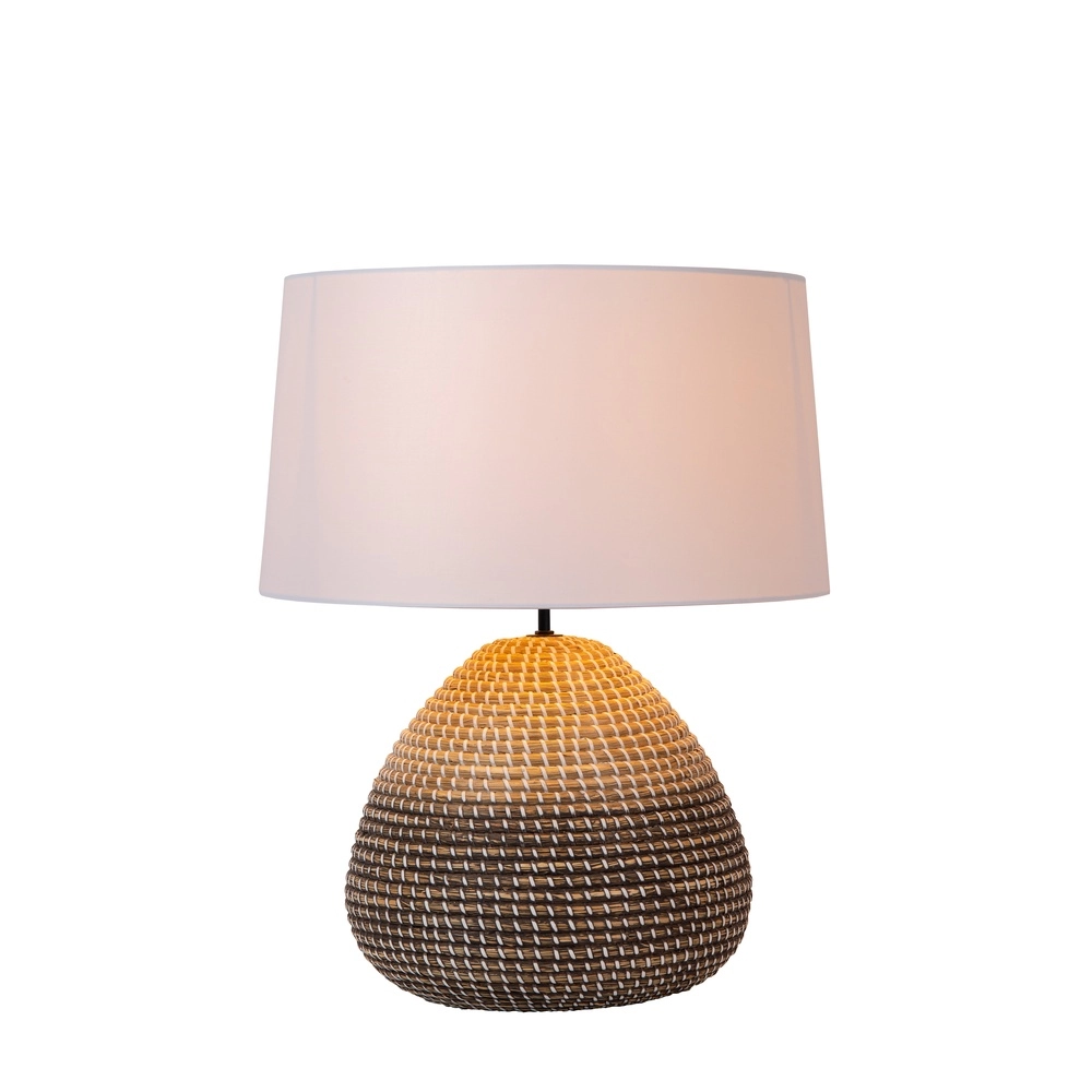 Seagrass table lamp Maduka Ø 45cm - black/brown with white shade