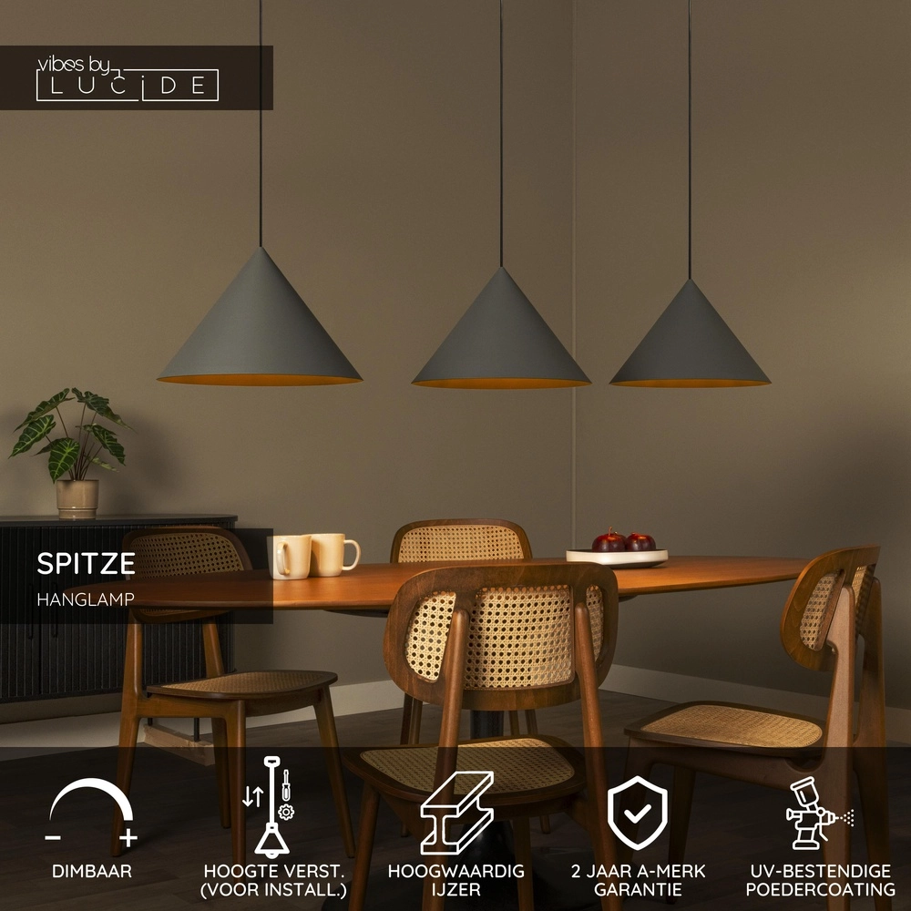 3-light pendant lamp Spitze grey Lucide Vibes 5411212212184