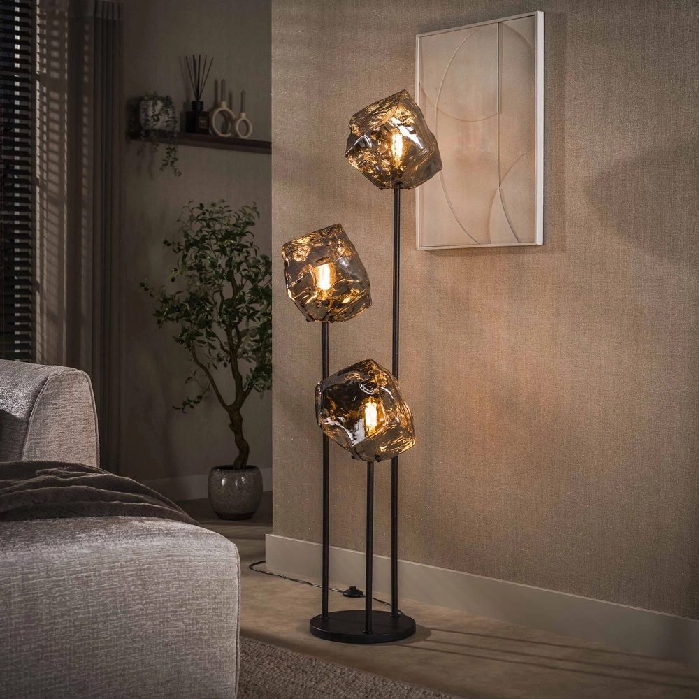 Modern floor lamp Rock 3-light - chrome glass