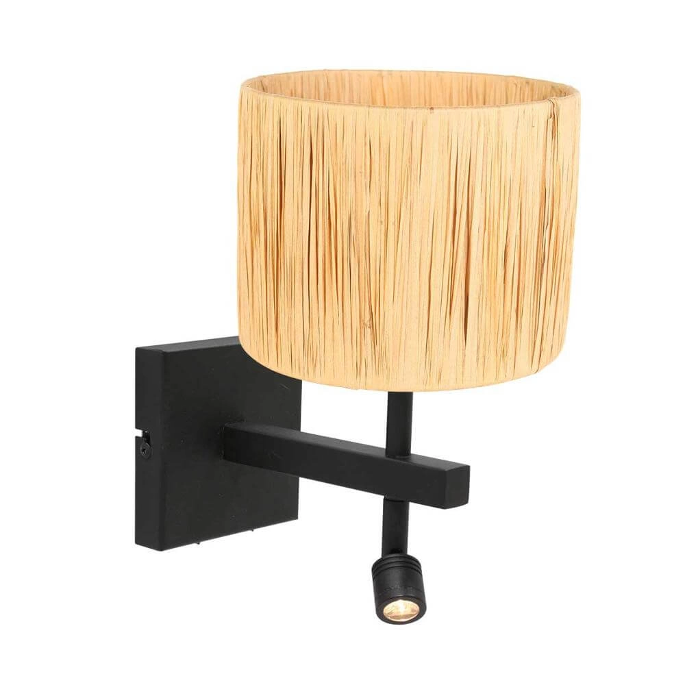 Wall lamp Stang black with straw shade