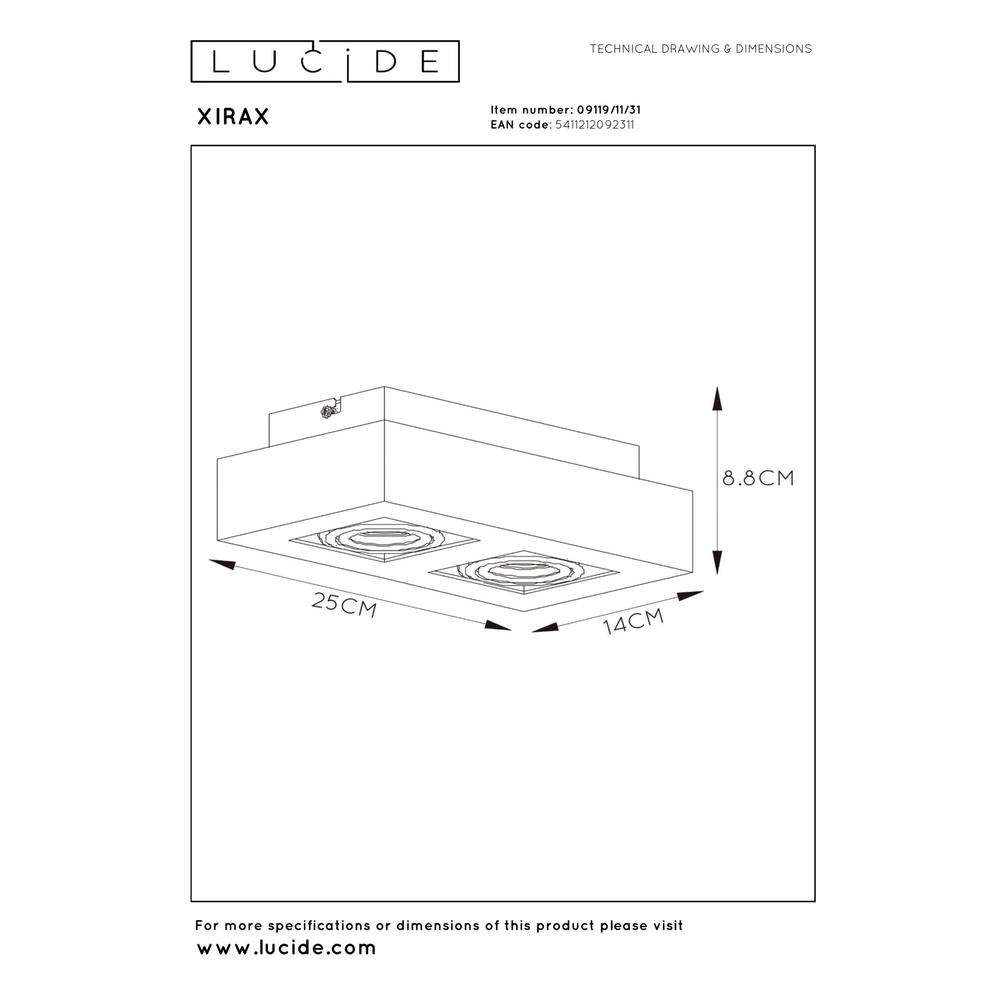 Ceiling spotlight Xirax 2 x 5W white Lucide 5411212092311