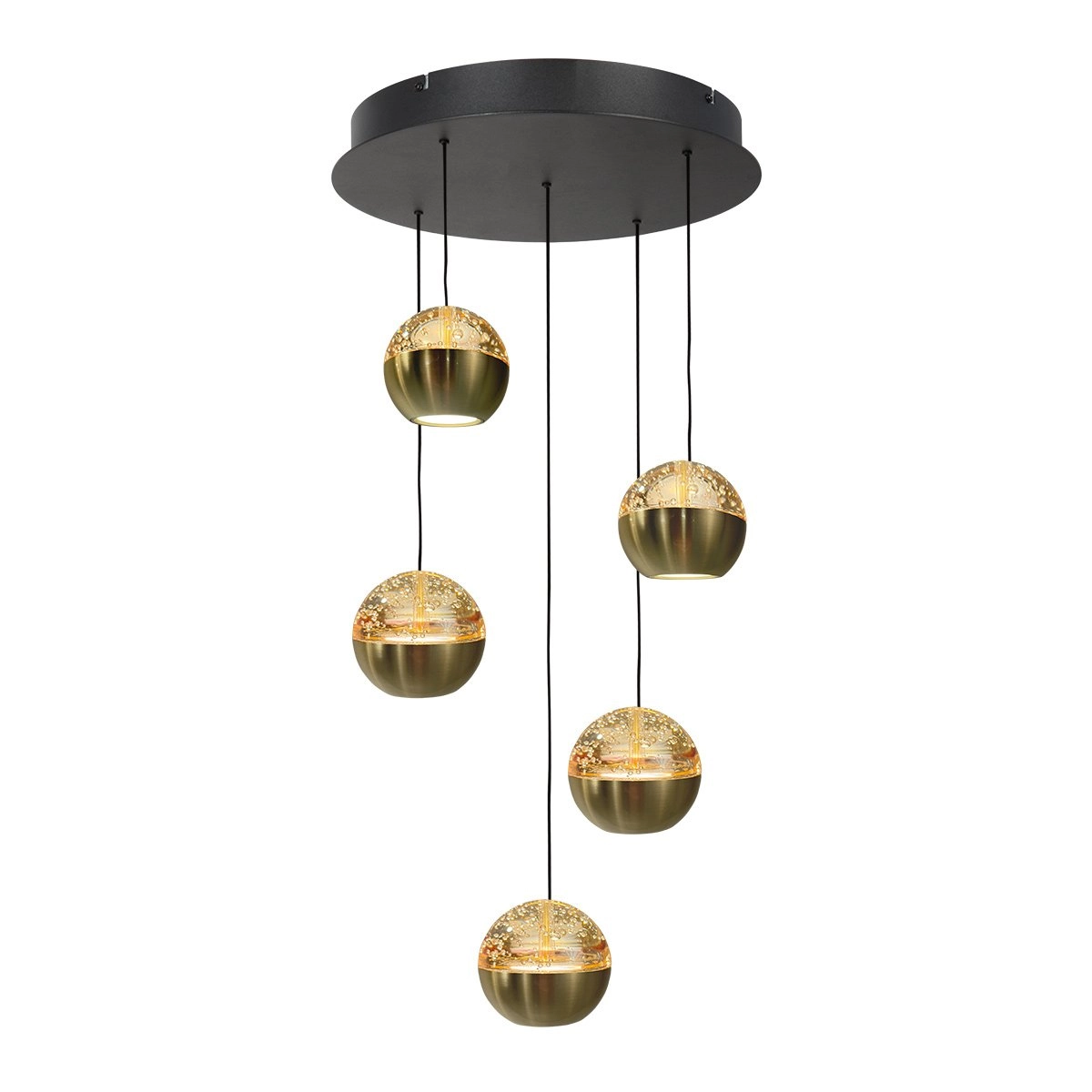 5-light vide pendant lamp Belluno LED - brass gold with glass Steinhauer 8712746183870